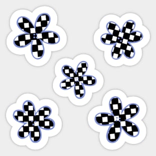 Abstract Checkerboard Flowers - Periwinkle Blue Sticker